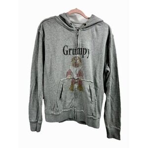 Disneyland Paris Grumpy Zip Up Hoodie XL Gray Raw Seam Distressed Official Parks